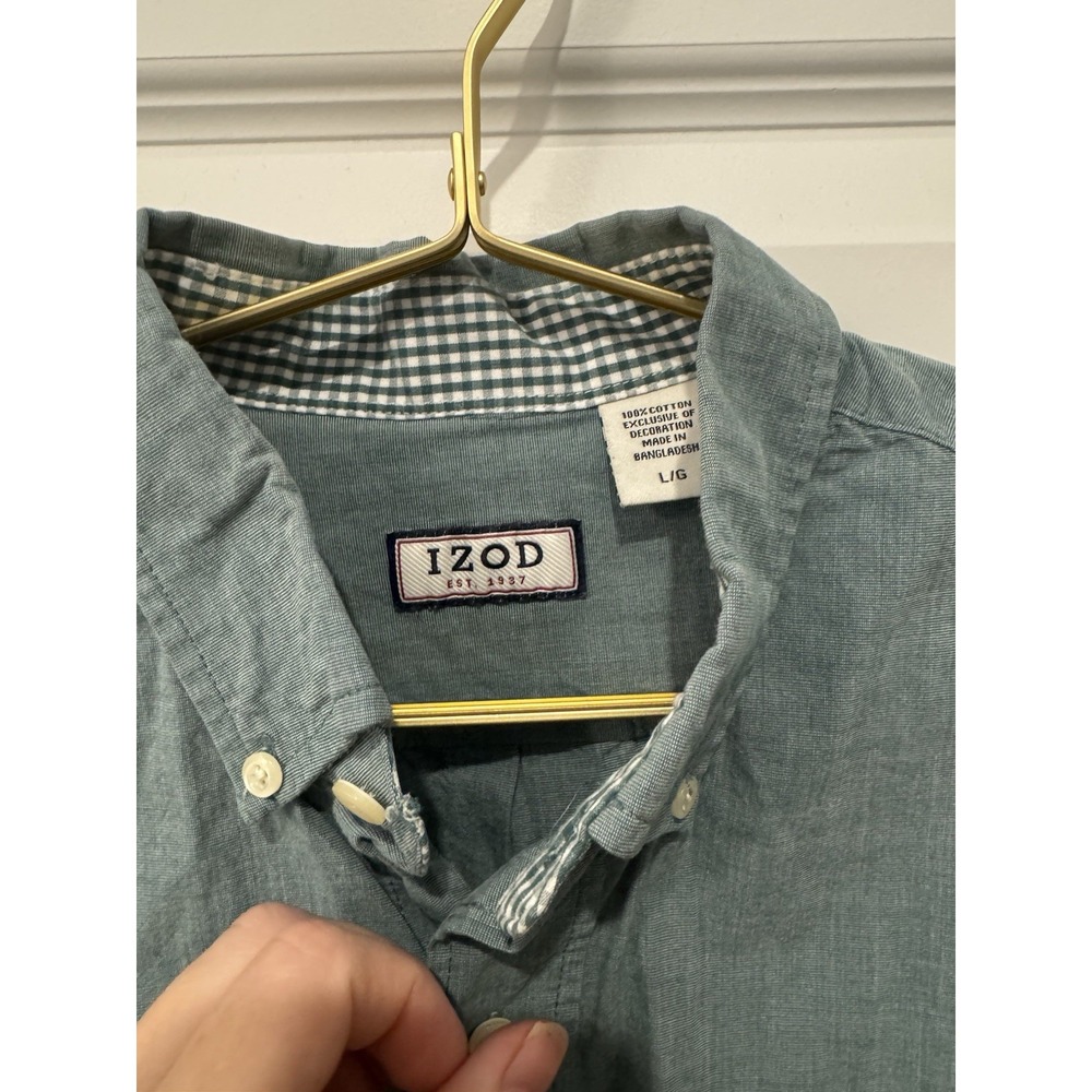 IZOD LACOSTE Men's Long Sleeve Shirt Button Down Large L Heathered Green Preppy - Picture 4 of 5